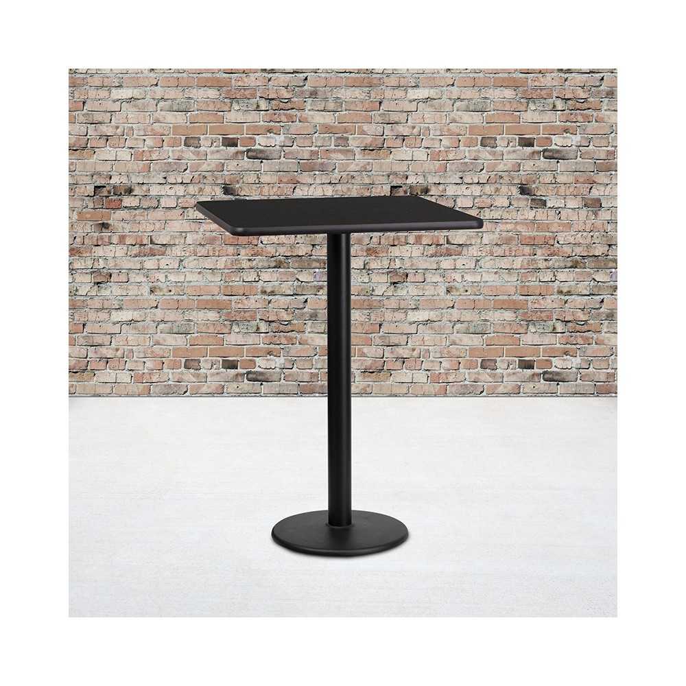 24'' Square Black Laminate Table Top with 18'' Round Bar Height Table Base
