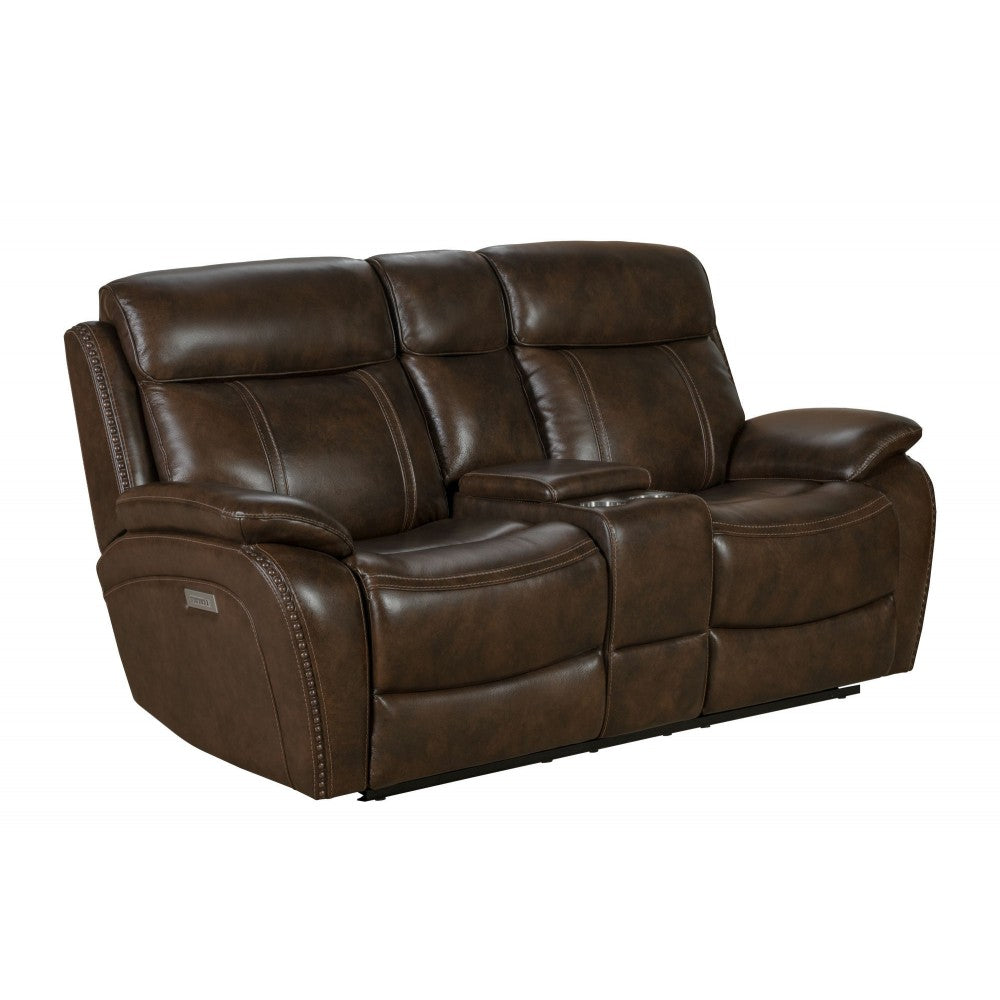24PHL-3703 Sandover Power Reclining Console Loveseat, Tri-Tone Chocolate