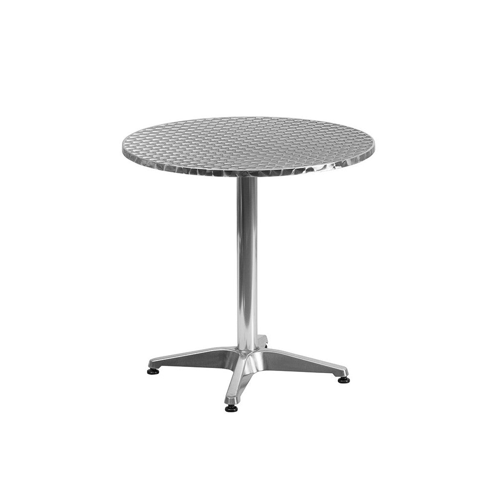 27.5'' Round Aluminum Indoor-Outdoor Table Set with 4 Beige Rattan Chairs