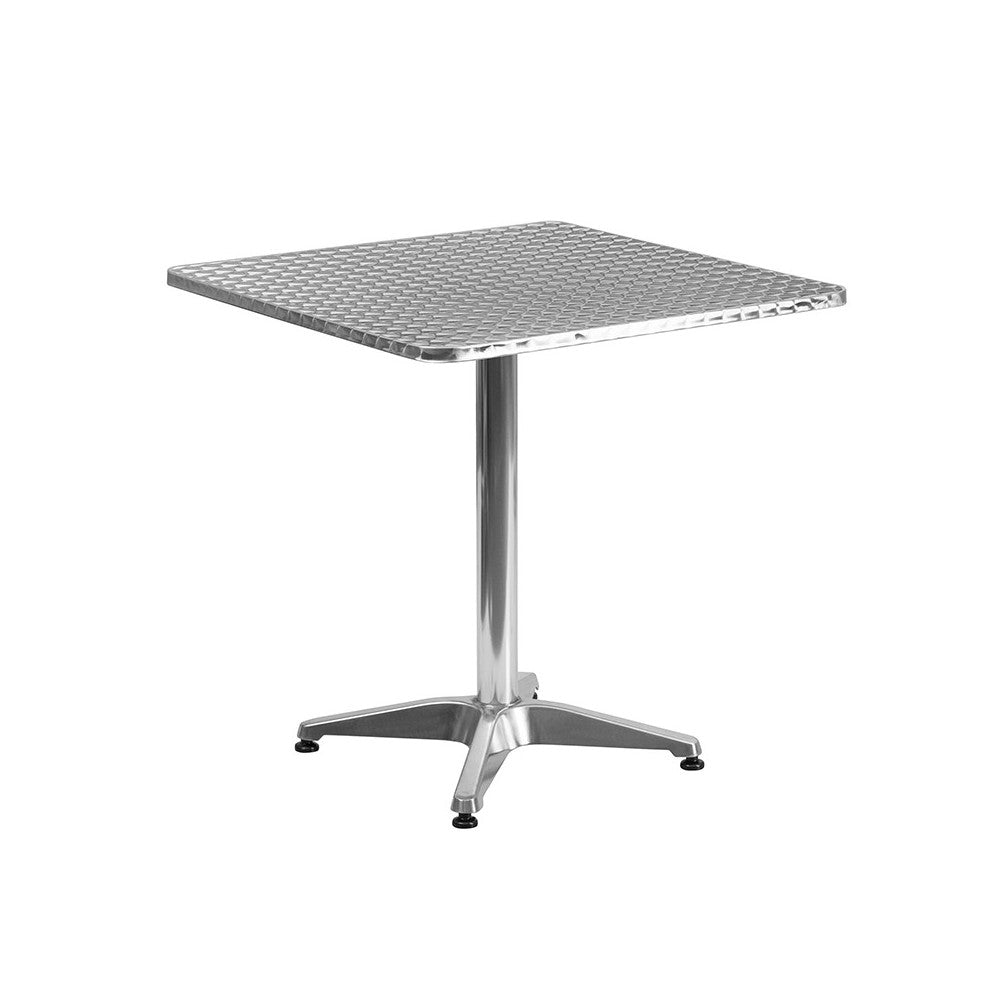 27.5'' Square Aluminum Indoor-Outdoor Table Set with 2 Beige Rattan Chairs