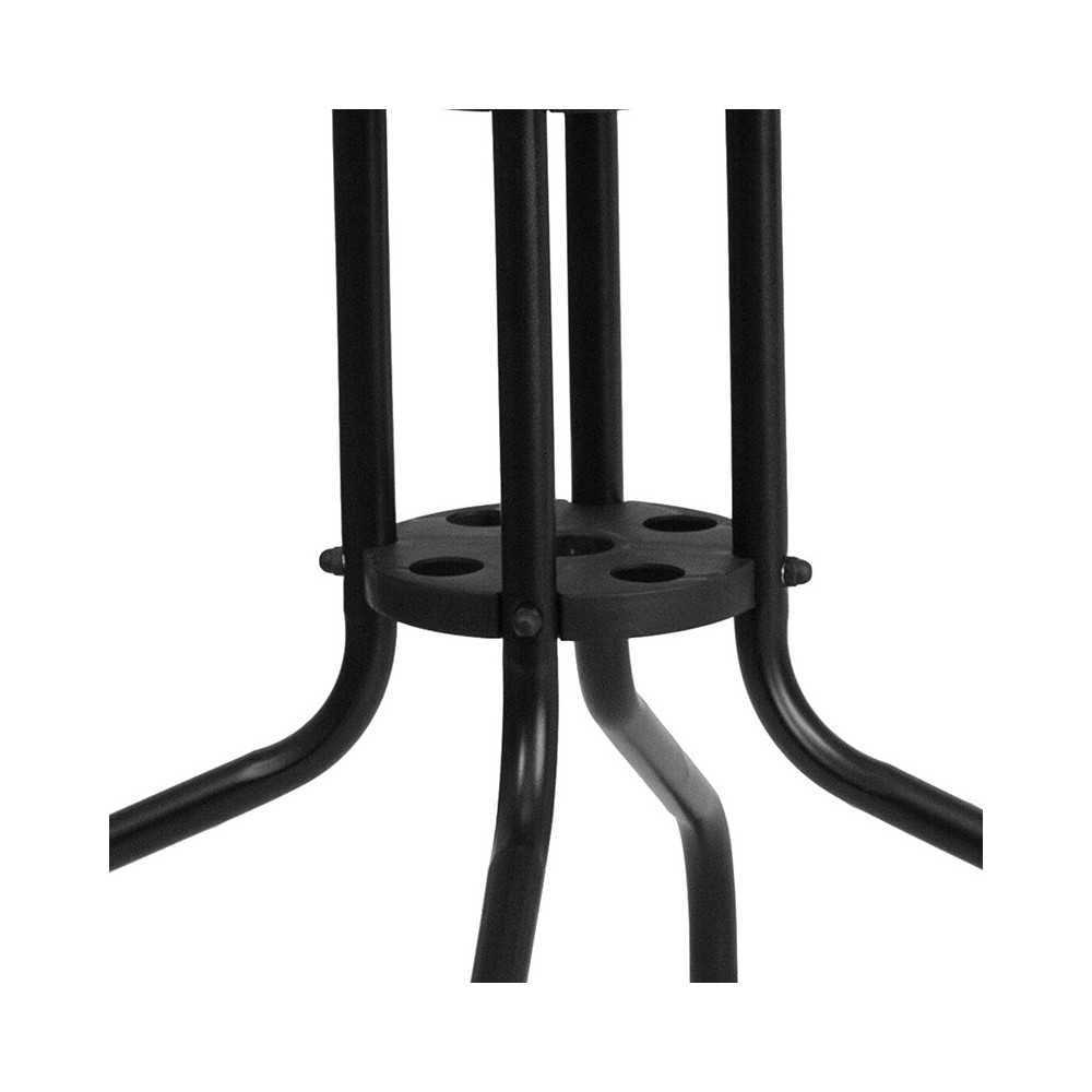 28'' Square Tempered Glass Metal Table with Black Rattan Edging
