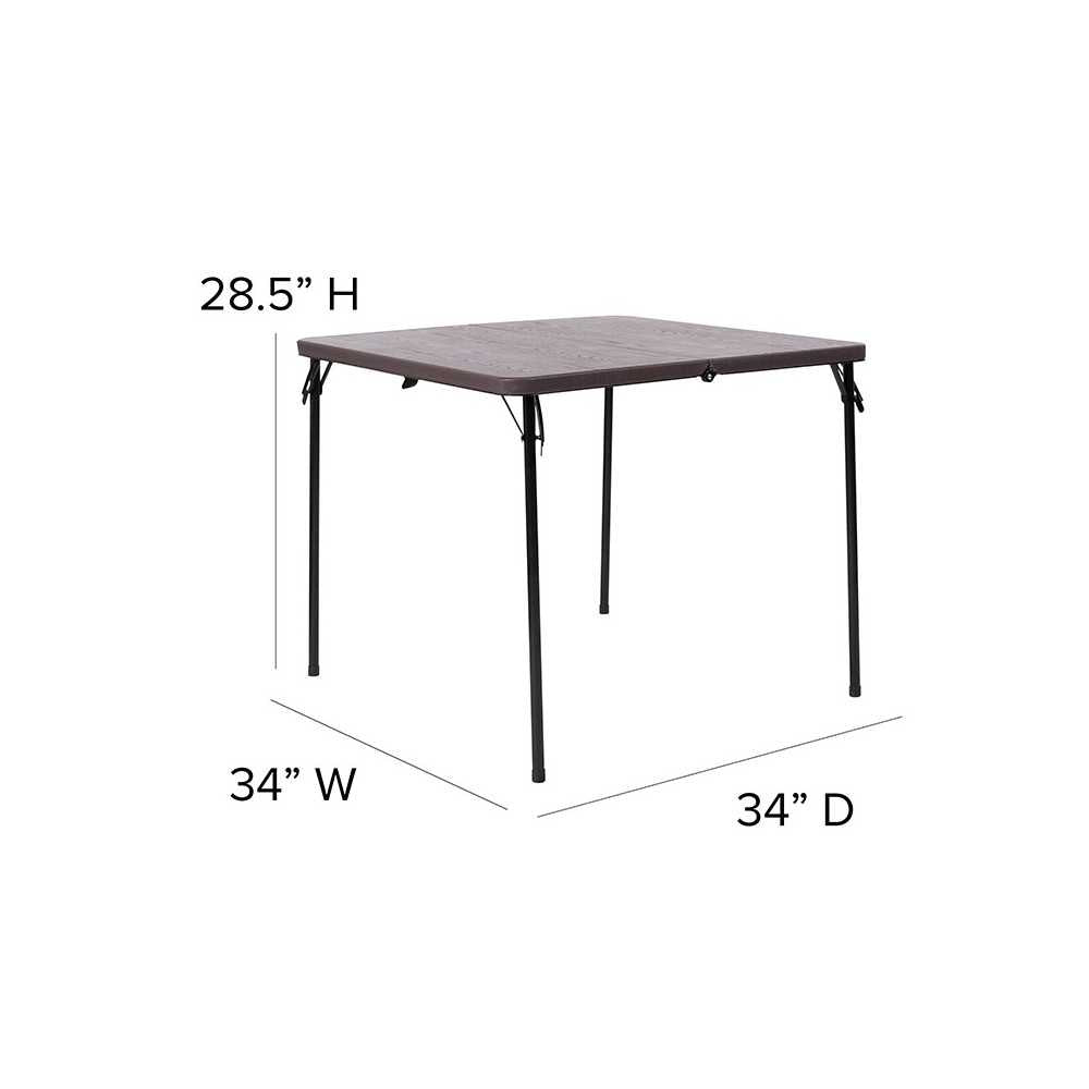 2.83-Foot Square Bi-Fold Brown Wood Grain Plastic Folding Table with Carrying Handle