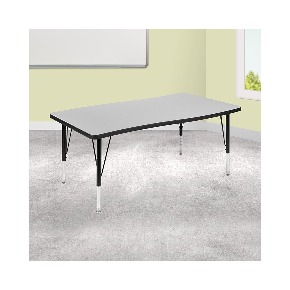 28"W x 47.5"L Rectangular Wave Collaborative Gray Thermal Laminate Activity Table - Height Adjustable Short Legs