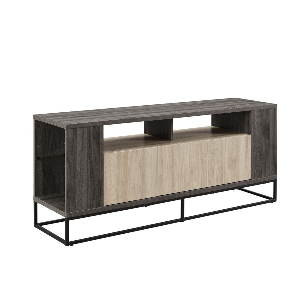 3-Door Metal and Wood TV Stand for TVs up to 65" - Birch/Slate Gray