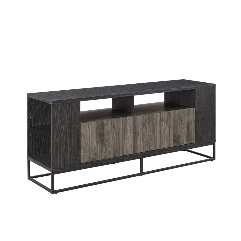 3-Door Metal and Wood TV Stand for TVs up to 65" - Slate Gray/Graphite