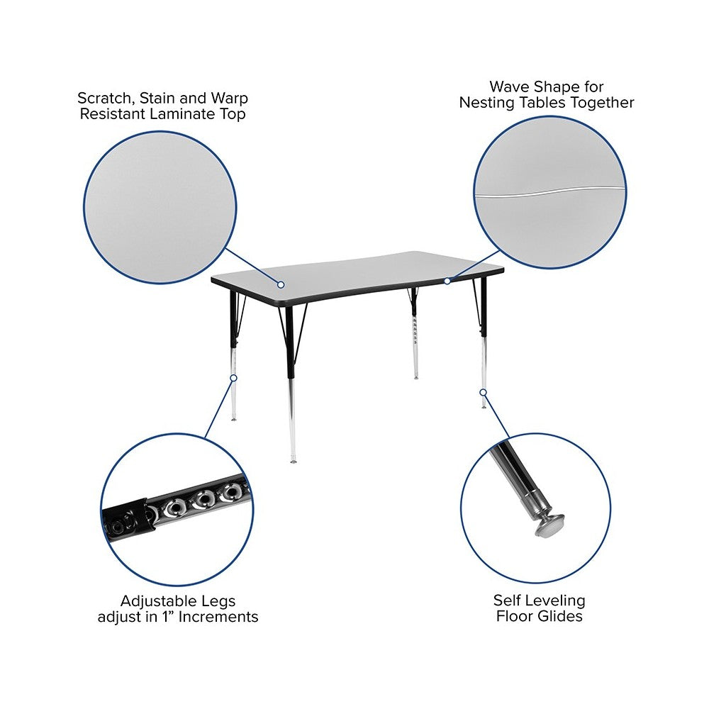 3 Piece 76" Oval Wave Collaborative Gray Thermal Laminate Activity Table Set - Standard Height Adjustable Legs