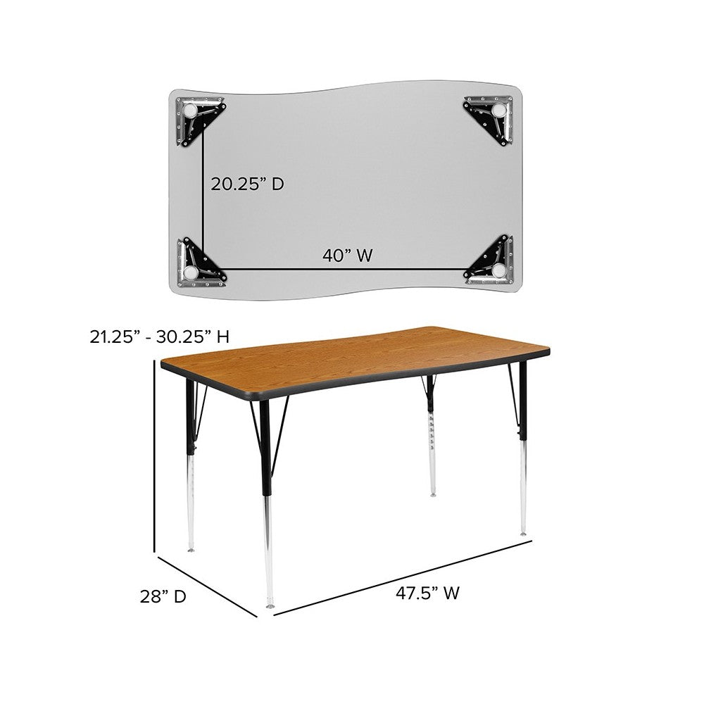 3 Piece 76" Oval Wave Collaborative Oak Thermal Laminate Activity Table Set - Standard Height Adjustable Legs