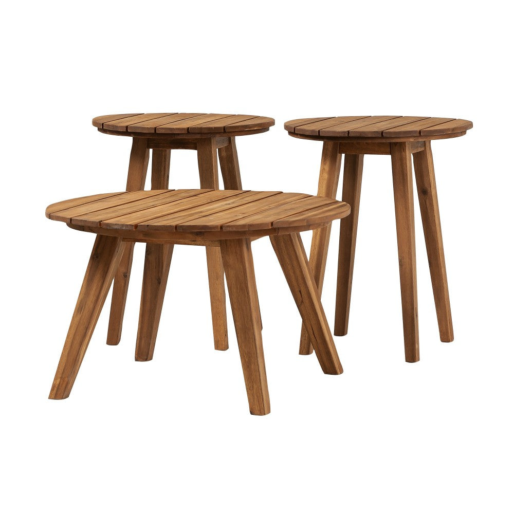 3-Piece Acacia Round Coffee Table and Side Tables - Brown