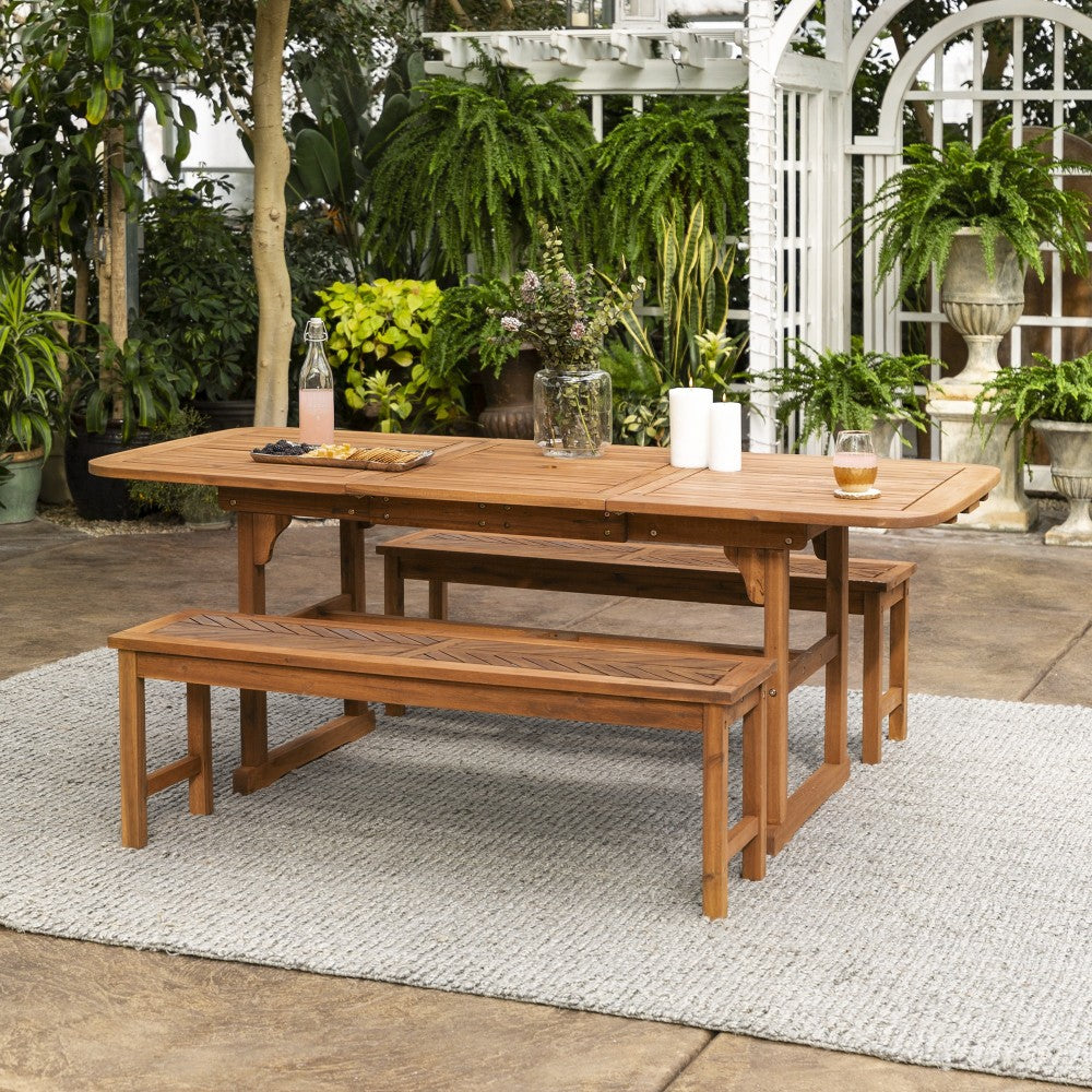 3-Piece Extendable Outdoor Patio Dining Set - Brown