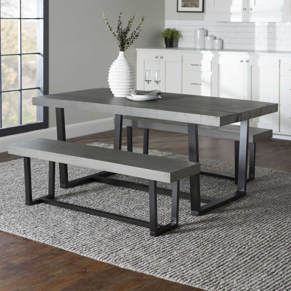 3-Piece Farmhouse Dining Set - Gray/Black