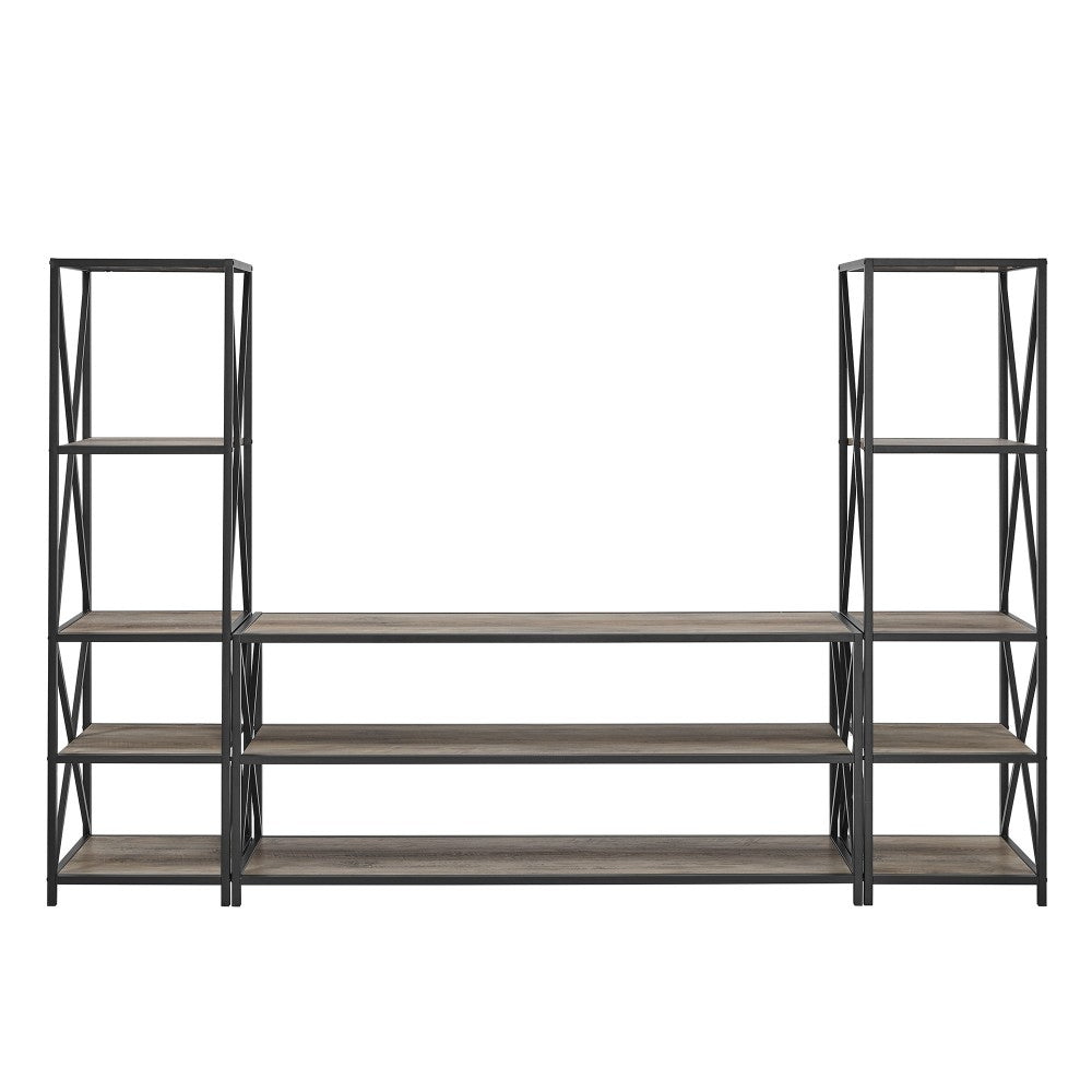 3-Piece Industrial Bookcase Set - Gray Wash