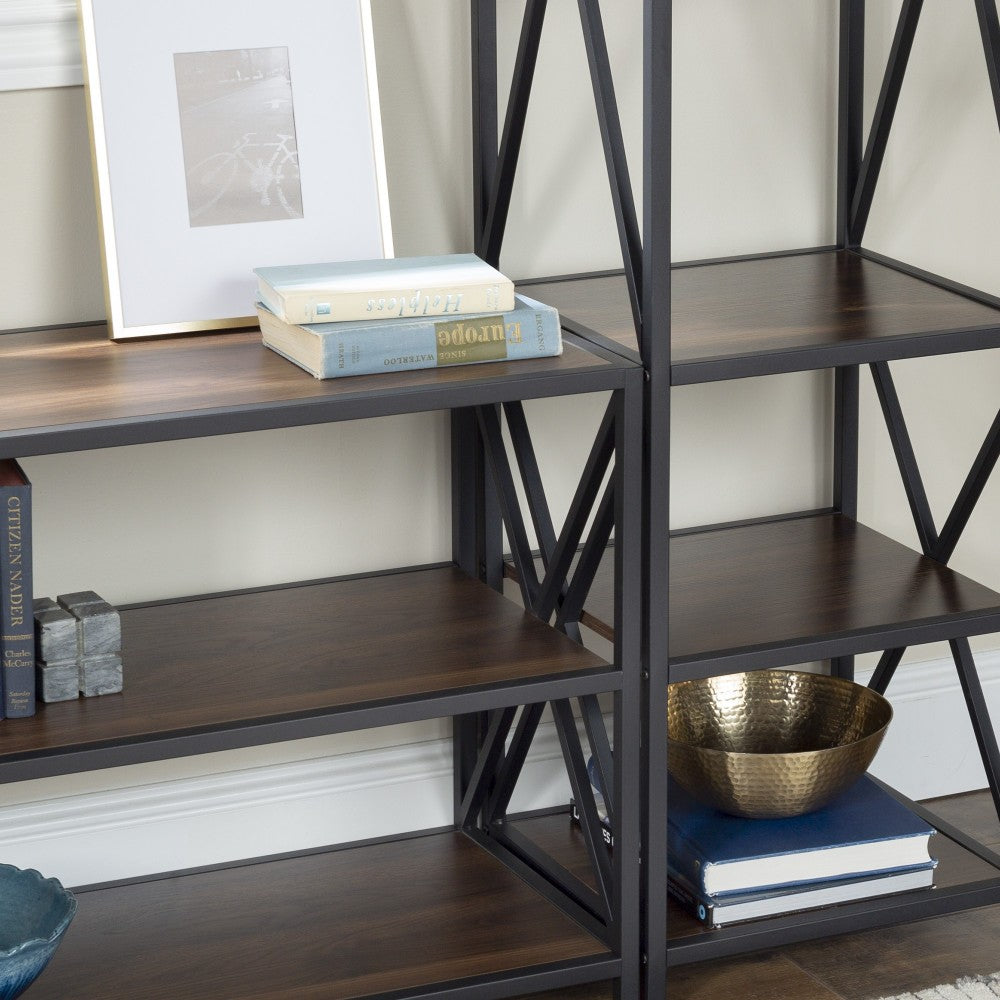 3-Piece Industrial Bookcase Set - Dark Walnut