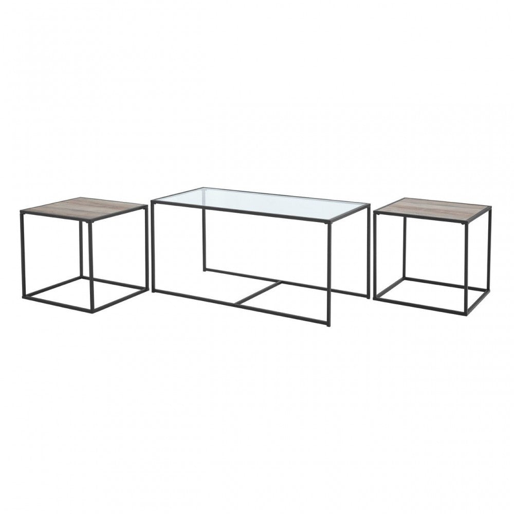 3-Piece Industrial Nesting Table Set - Glass/Gray Wash