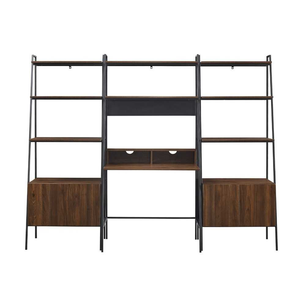 3 Piece Metal & Wood Ladder Desk and Storage Shelves - Dark Walnut