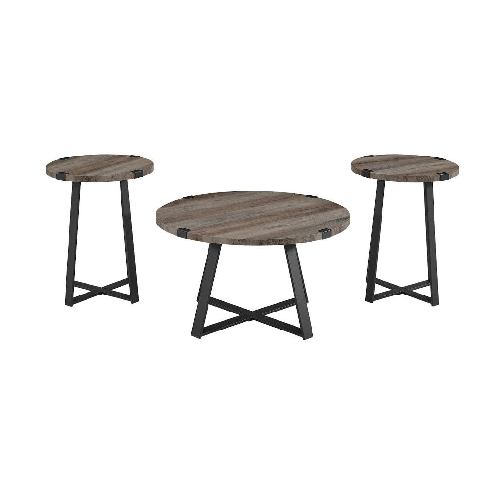 3 Piece Metal Wrap Coffee & Side Table Group - Gray Wash