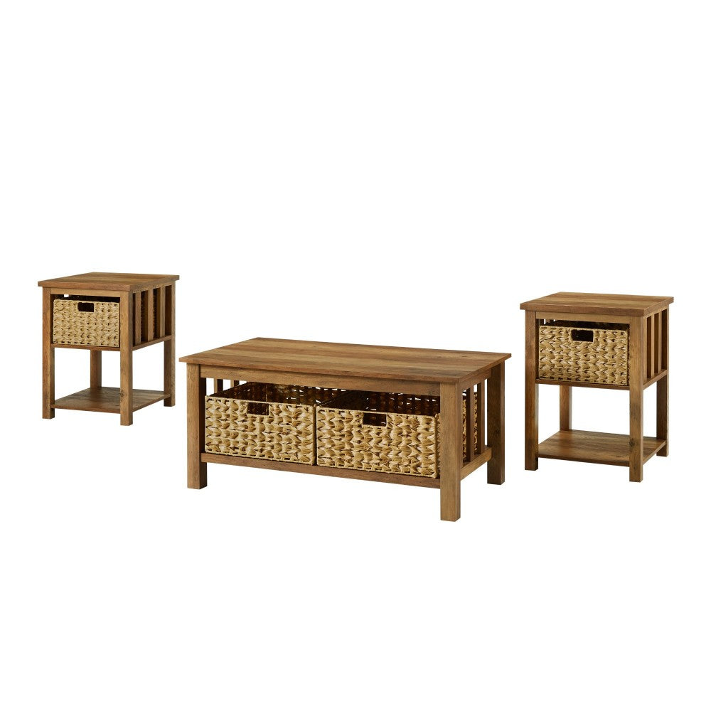 3 Piece Mission Storage Coffee Table and Side Tables - Rustic Oak