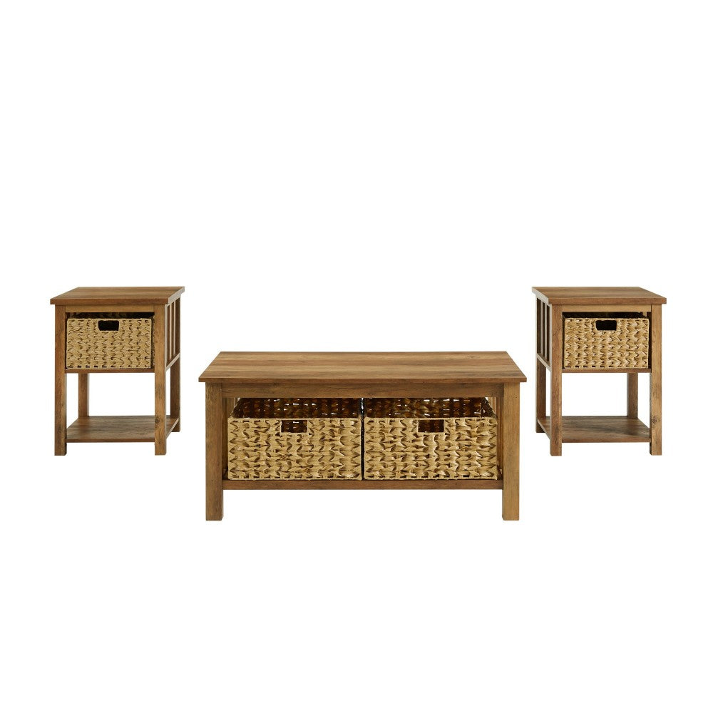 3 Piece Mission Storage Coffee Table and Side Tables - Rustic Oak