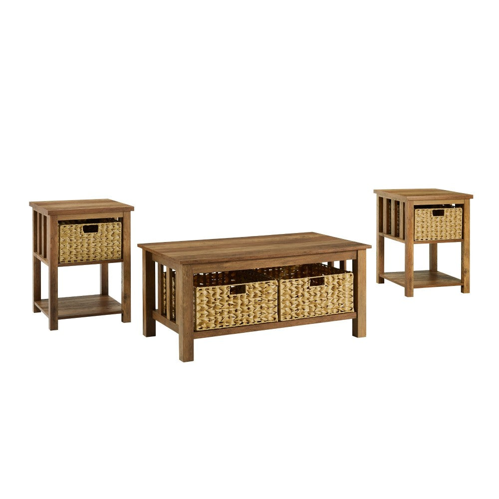 3 Piece Mission Storage Coffee Table and Side Tables - Rustic Oak