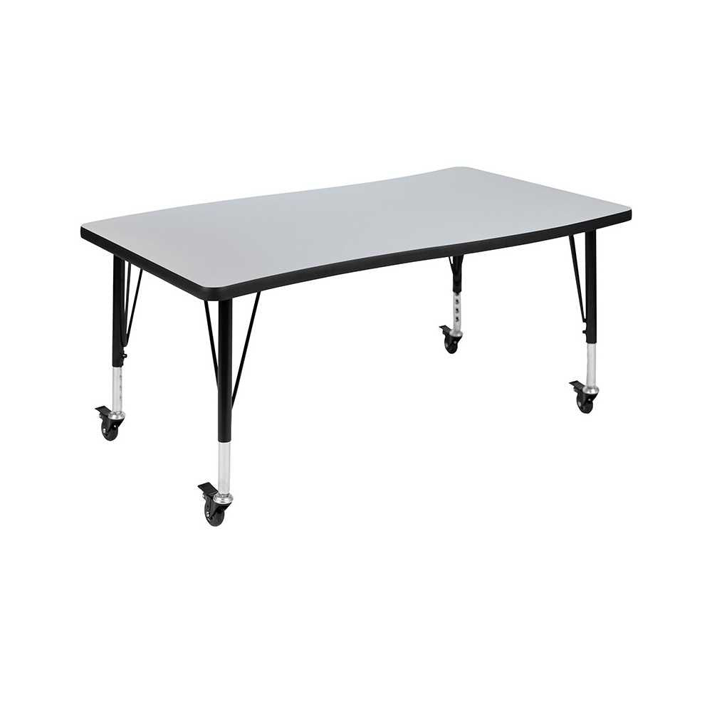 3 Piece Mobile 76" Oval Wave Collaborative Gray Thermal Laminate Activity Table Set - Height Adjustable Short Legs