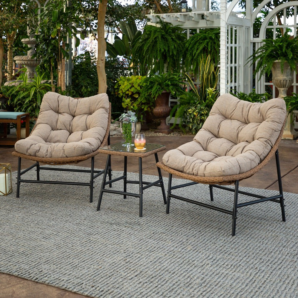 3-Piece Papasan Scoop Outdoor Patio Chat Set