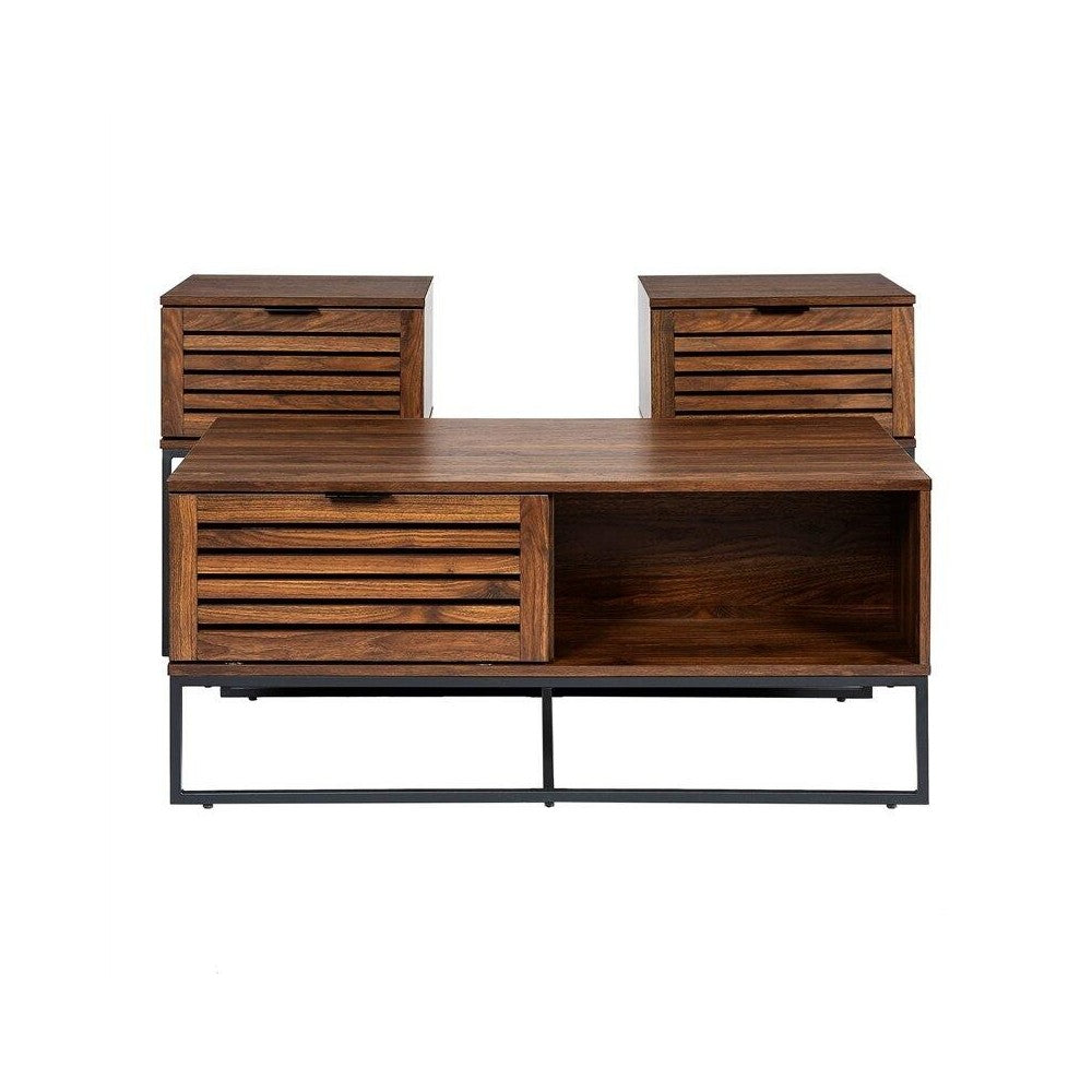3-Piece Table Set - Modern Slat Door - Dark Walnut