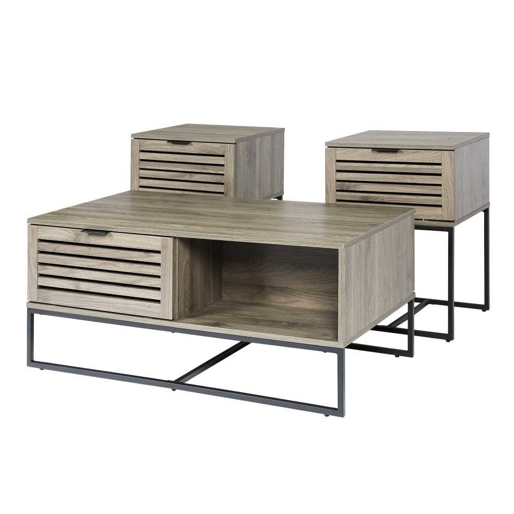 3-Piece Table Set - Modern Slat Door - Slate Gray