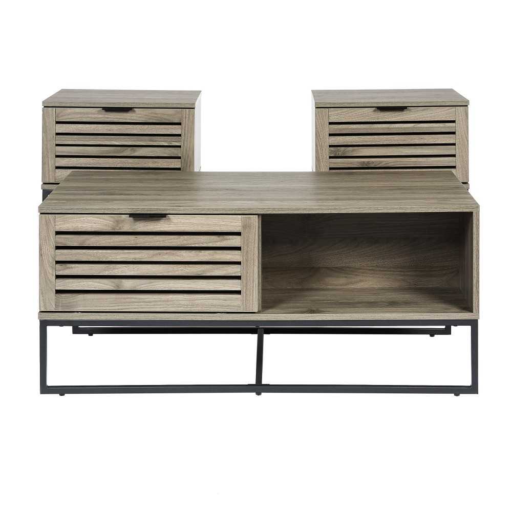 3-Piece Table Set - Modern Slat Door - Slate Gray