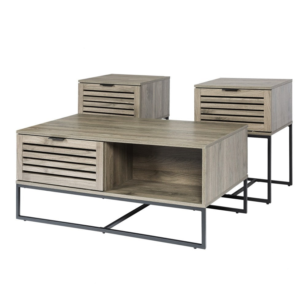 3-Piece Table Set - Modern Slat Door - Slate Gray