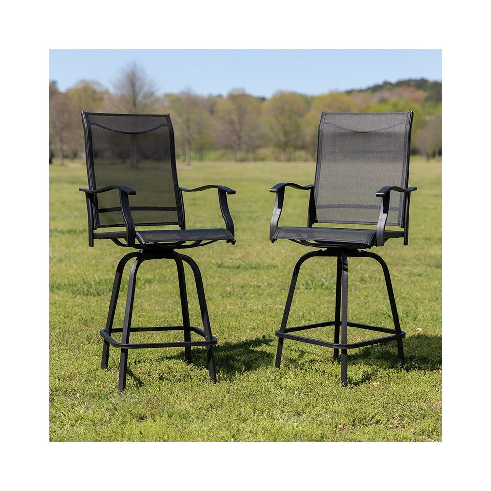 30" All-Weather Patio Swivel Outdoor Stools, Black, Set of 2