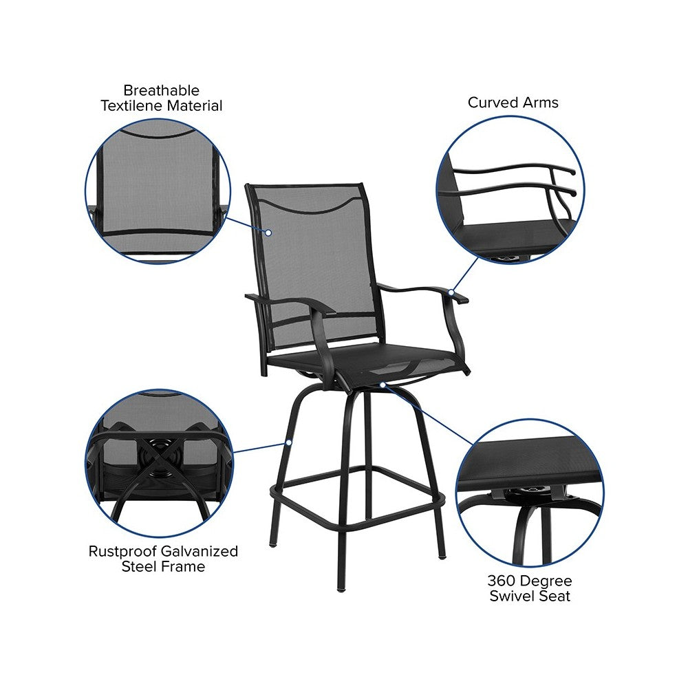 30" All-Weather Patio Swivel Outdoor Stools, Black, Set of 2