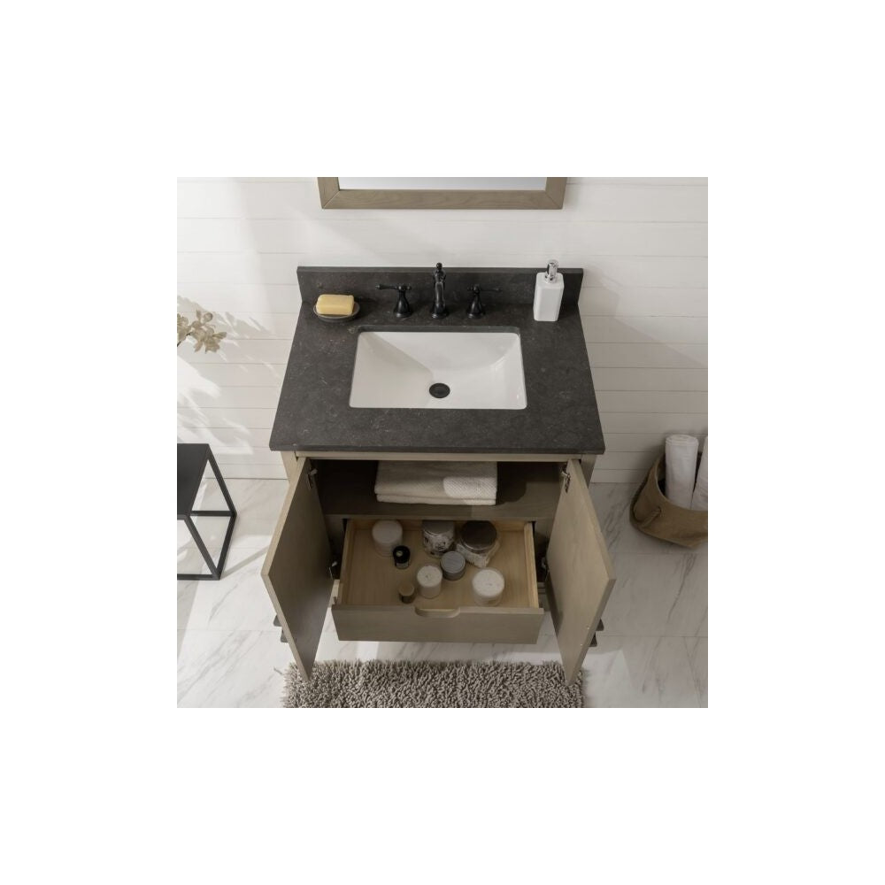 30" Antique Gray Oak Vanity With Blue Limestone Top