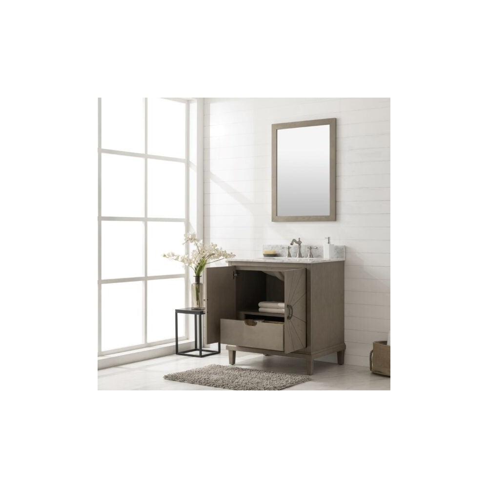 30" Antique Gray Oak Vanity With Carrara White Top