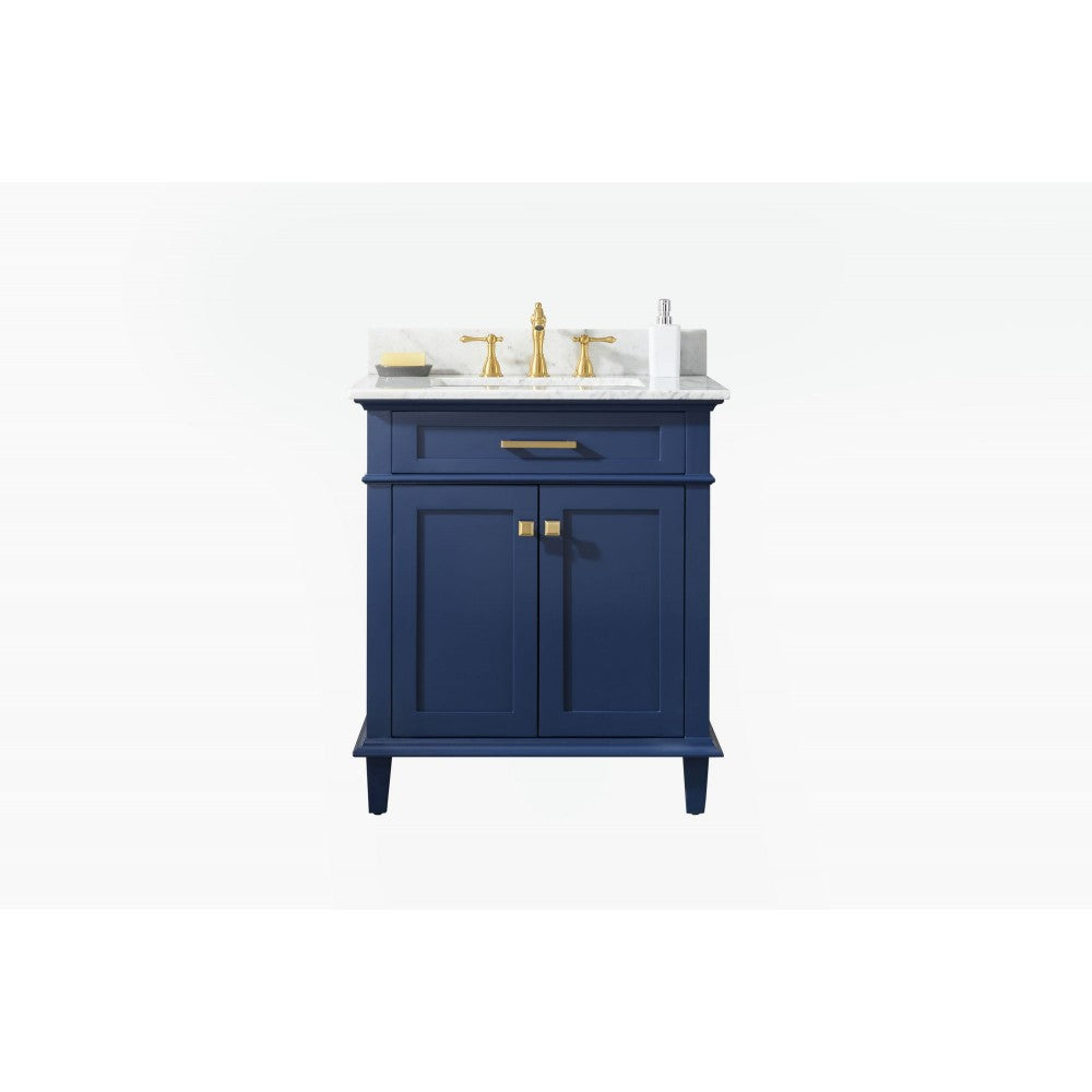 30" Blue Finish Sink Vanity Cabinet With Carrara White Top