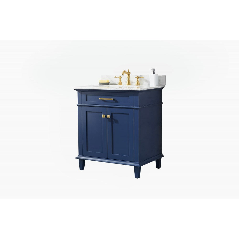 30" Blue Finish Sink Vanity Cabinet With Carrara White Top