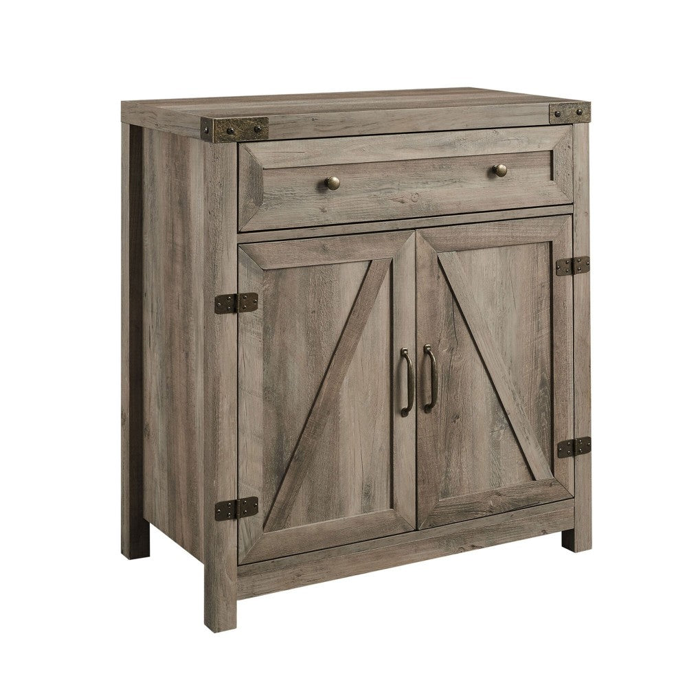 30" Farmhouse Barn Door Accent Cabinet - Gray Wash