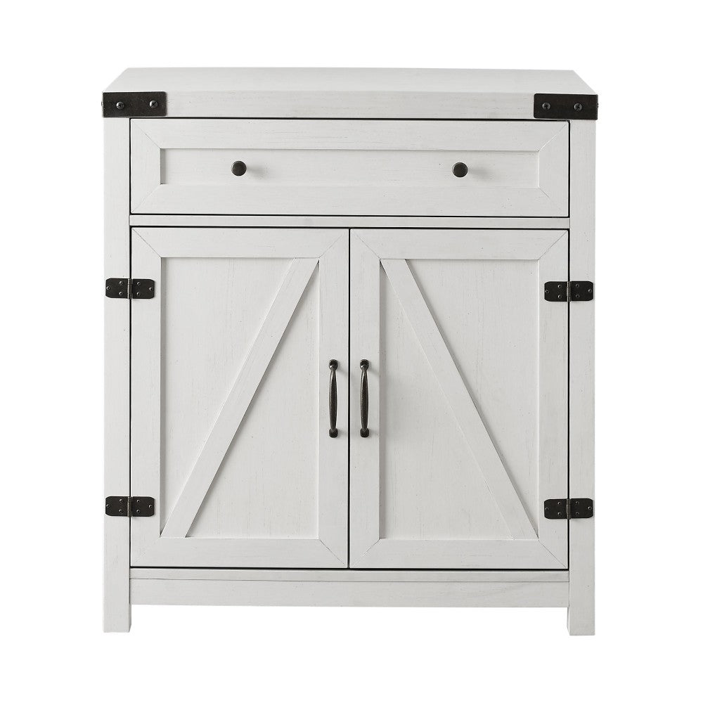 30" Farmhouse Barn Door Accent Cabinet - Brushed White