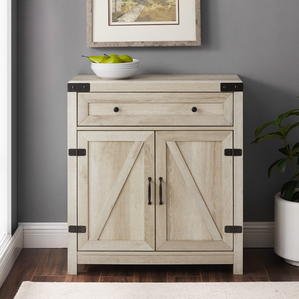 30" Farmhouse Barn Door Accent Cabinet - White Oak