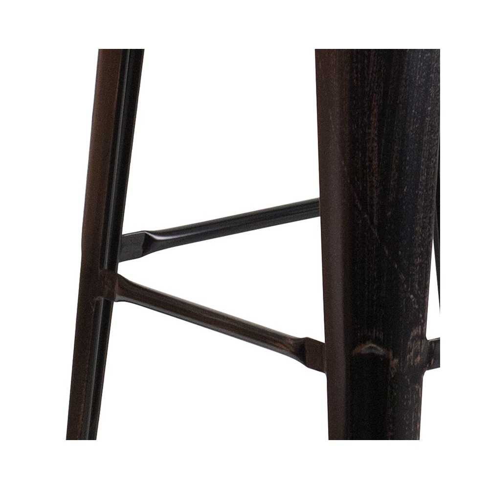 30" High Backless Black-Antique Gold Metal Barstool with Square Wood Seat
