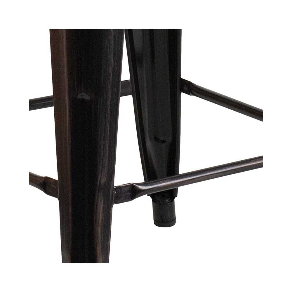30" High Backless Black-Antique Gold Metal Barstool with Square Wood Seat