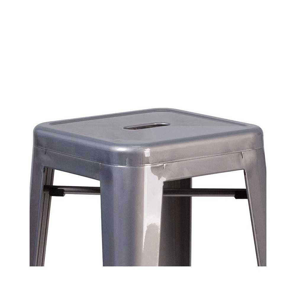30'' High Backless Clear Coated Metal Indoor Barstool with Square Seat
