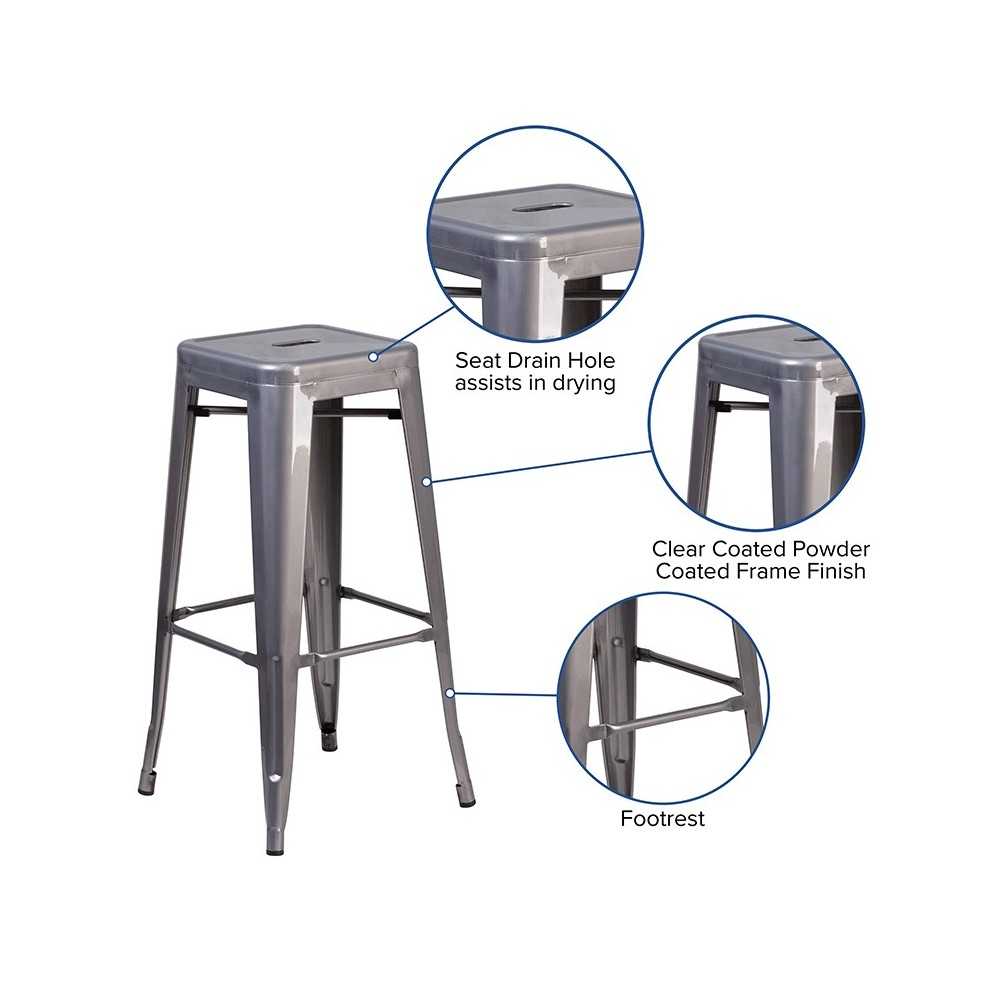 30'' High Backless Clear Coated Metal Indoor Barstool with Square Seat