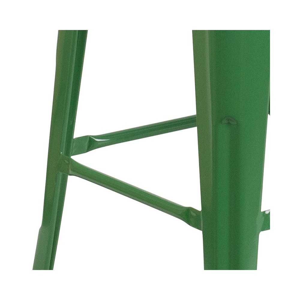 30" High Backless Green Metal Barstool with Square Wood Seat