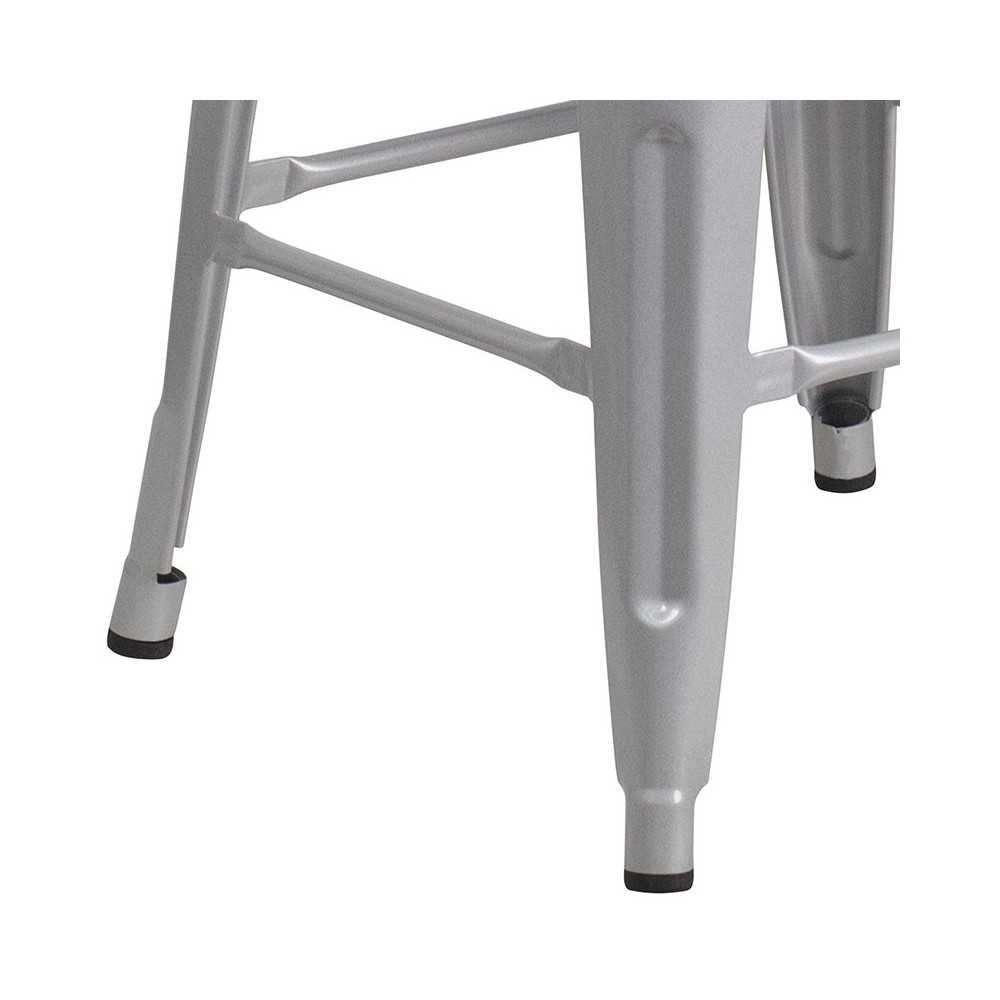 30" High Backless Silver Metal Barstool with Square Wood Seat