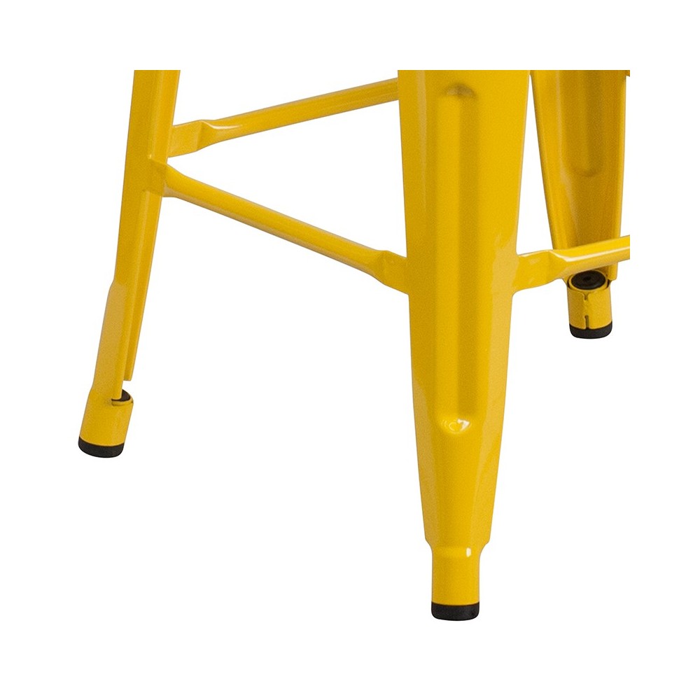 30" High Backless Yellow Metal Barstool with Square Wood Seat