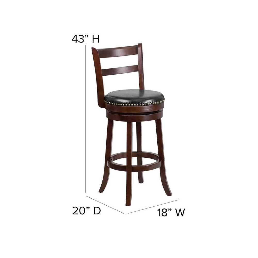 30'' High Cappuccino Wood Barstool with Single Slat Ladder Back and Black LeatherSoft Swivel Seat
