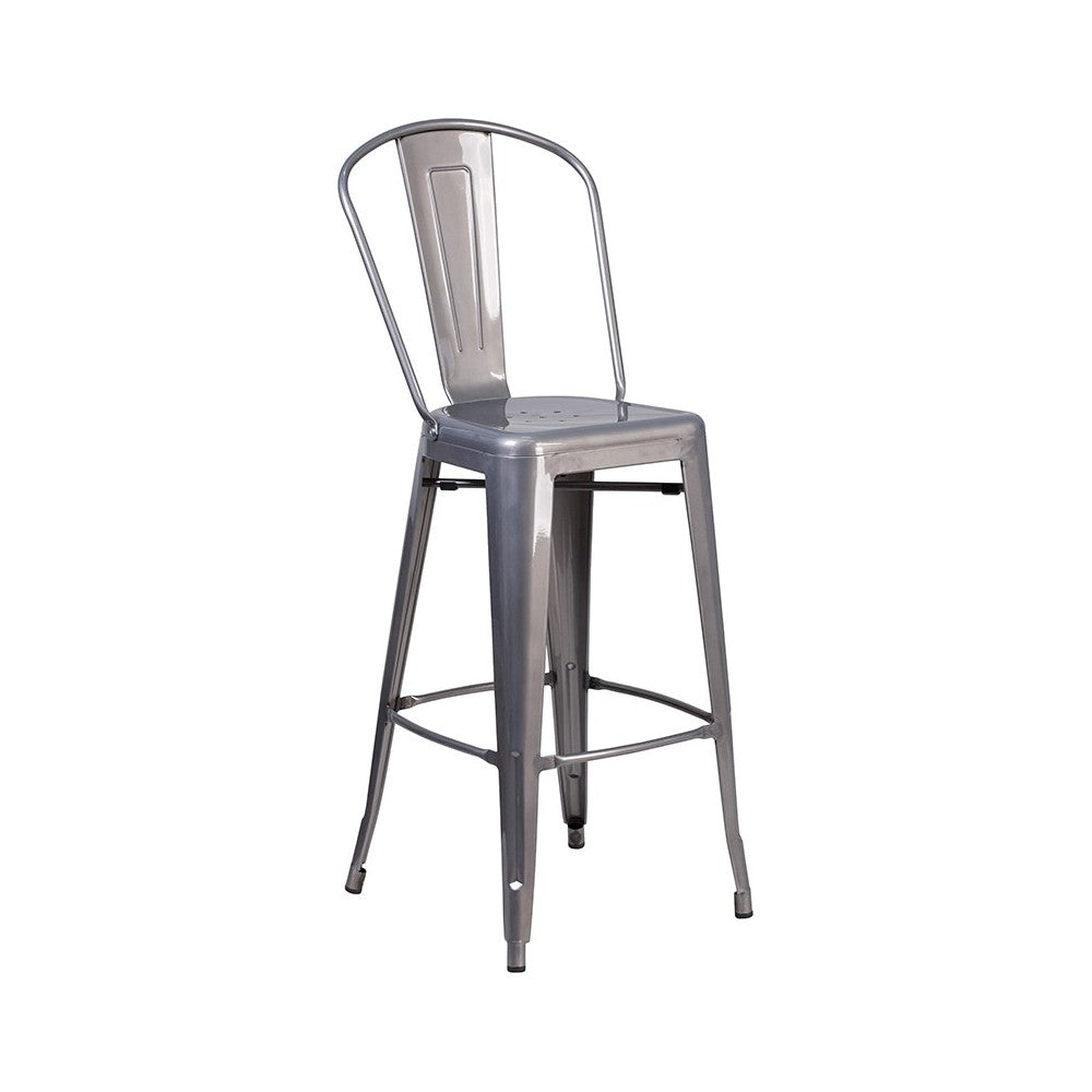 30'' High Clear Coated Indoor Barstool with Back