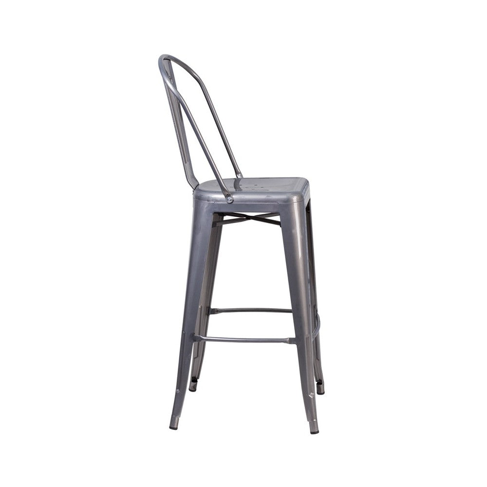 30'' High Clear Coated Indoor Barstool with Back