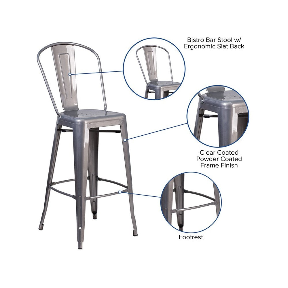 30'' High Clear Coated Indoor Barstool with Back