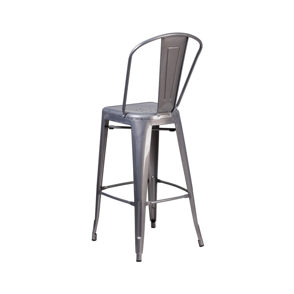 30'' High Clear Coated Indoor Barstool with Back