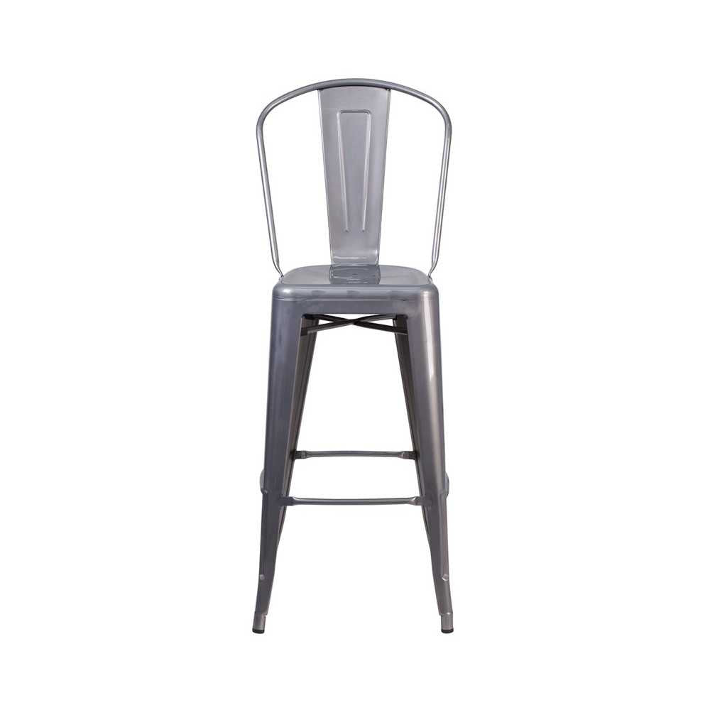 30'' High Clear Coated Indoor Barstool with Back
